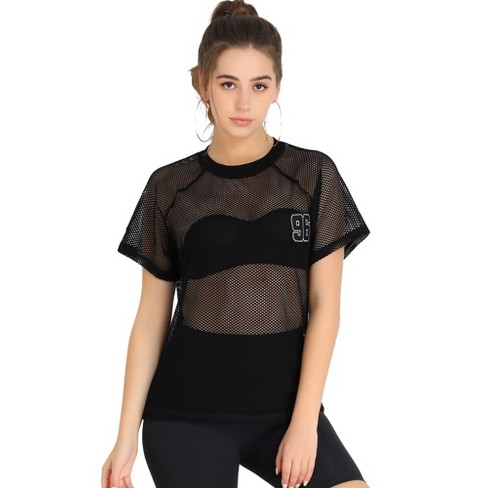 Buy Women's See Through Sheer Mesh Cover Up Shirt Gymnastics