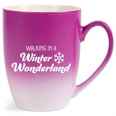Elanze Designs Walking In A Winter Wonderland Two Toned Ombre Matte Pink and White 12 ounce Ceramic Stoneware Coffee Cup Mug