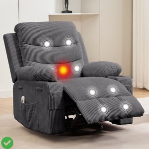 Swivel Rocker Recliner Chair with Massage and Heat 360° Oversized Recliner Single Sofa Seat - 1 of 4