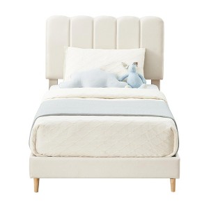 coucheta Bed Frame with Headboard, Velvet Upholstered Platform Bed Frame for Kids, Strong Wooden Slats Support, Noise-Free, Easy Assembly - 1 of 4