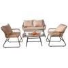 Patio Furniture Set of 4,Outdoor Wicker Conversation Sets,1Loveseat & 2 Armchairs with Cushion and Pillow,Glass Top Table for Backyard,Porch,Balcony - 2 of 4