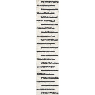 Alaro Berber-Inspired Ivory Stripe Shag Area Rug