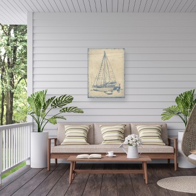 Ethan Harper Blue and White Yacht Blueprint Canvas Print 14x19