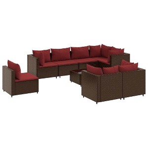 vidaXL Patio Lounge Set - Outdoor Sectional Sofa, 9 Piece Modular Design, Brown Poly Rattan with Cushions & Glass Tabletop for Garden, Patio, Terrace - 1 of 4