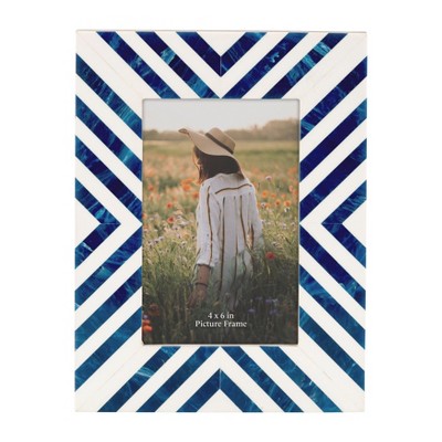 Sagebrook Home 4" x 6" Decorative Photo Frame - Contemporary Polyresin Blue and White Striped Picture Frame - Home