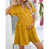 Womens Maternity Dress Swiss Dot V Neck Short Sleeve Button Down Summer Casual Baby Shower Mini Dresses - 2 of 4