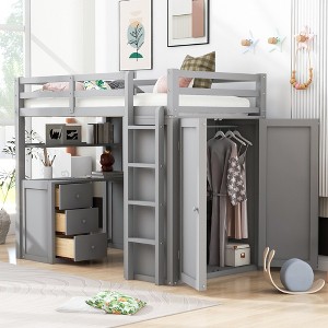 Twin Size Loft Bed with Drawers, Desk and Wardrobe - 1 of 4