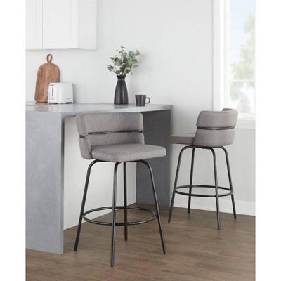 Cinch 26" Light Gray Swivel Counter Stools with Black Metal Frame, Set of 2