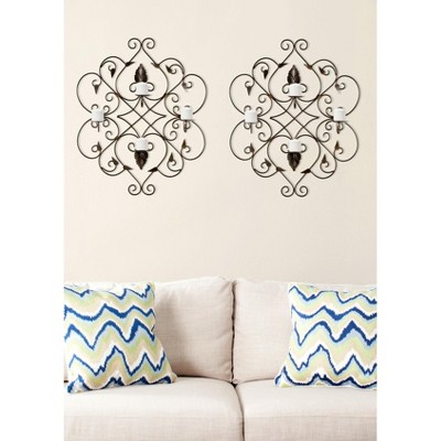 Contemporary Black Iron Ivy and Leaf Votive Wall Sconce