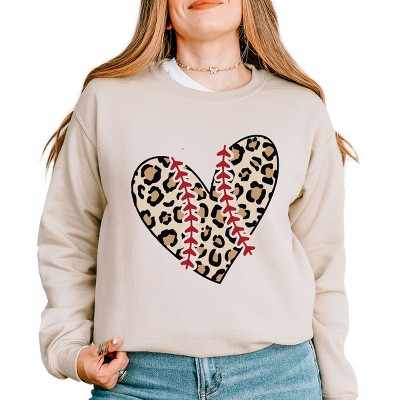 Simply Sage Market Leopard Baseball Heart Sweatshirt - M - Dust