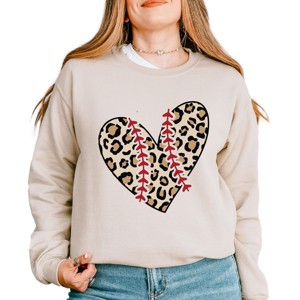 Simply Sage Market Women's Graphic Sweatshirt Leopard Baseball Heart - 1 of 4