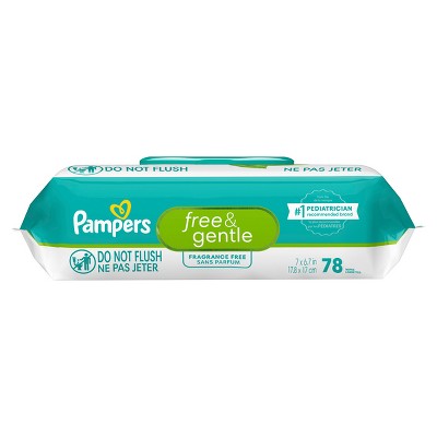 Pampers Free & Gentle 100% Plant-Based Fragrance Free Baby Wipes, 1 pack, 78 Count