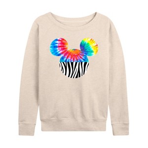 Women's - Disney - Tie Dye Zebra Fill Mickey Lightweight French Terry Wide Neck Long Sleeve Shirt - 1 of 4