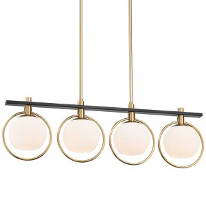 Possini Euro Design Carlyn Brass Black Linear Island Pendant Chandelier 33" Wide Modern White Glass Shade 4-Light LED Fixture for Dining Room Kitchen - 1 of 4