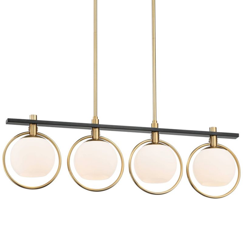Possini Euro Design Carlyn Brass Black Linear Island Pendant Chandelier 33" Wide Modern White Glass Shade 4-Light LED Fixture for Dining Room Kitchen, 1 of 12