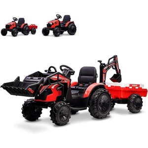 24V Kids Ride On Tractor, Excavator & Bulldozer w/ Trailer, Digger, Shovel Bucket, Remote, LED Lights, Music - 1 of 4