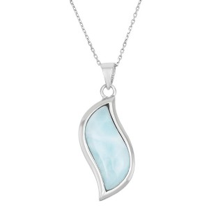 Caribbean Treasures Sterling Silver Wavy Design Larimar 18" Pendant Necklace - Blue - 1 of 2