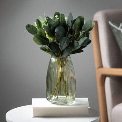 Green Ribbed Glass Vase for Table Centerpieces