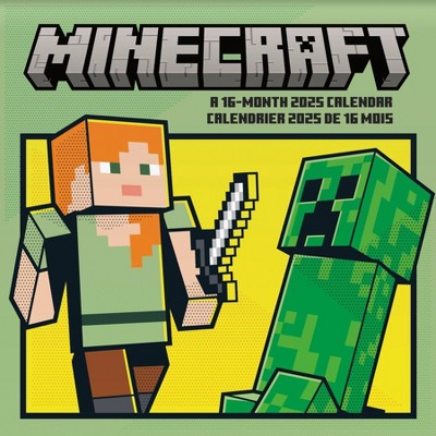 Trends International 2025 Minecraft Bilingual French Wall Calendar: Monthly 12x12 Paper, All Ages, Multicolored, Saddle Stitch