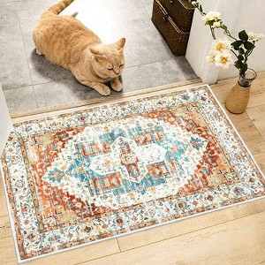 Washable Vintage Rug Non Slip Low Pile Rug Soft Retro Medallion Throw Floor Cover Foldable Indoor Carpet for Living Room Bedroom Playroom Nursery - 1 of 4