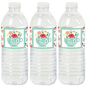 Big Dot of Happiness Floral Let's Par-Tea - Garden Tea Party Water Bottle Sticker Labels - Set of 20 - 1 of 4