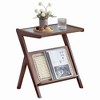 Zeus & Ruta Brown Boho Rattan & Bamboo Side Table with Glass Top - 2 of 4