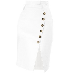 Allegra K Women's Vintage Button Decor Belted Split Front Knee Length Pencil Skirt - 1 of 4