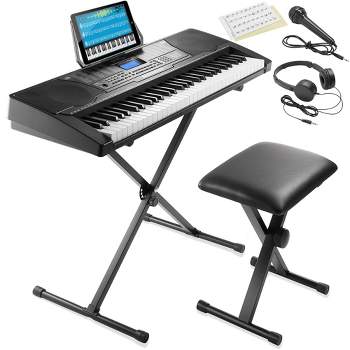Ashthorpe 61-Key Digital Electronic Keyboard Piano with Full-Size Keys for Beginners with Adjustable Stand, Bench, Headphones and Microphone