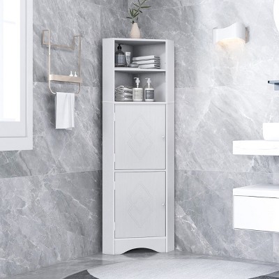 Corner Cabinet For Bathroom With Doors And Adjustable Shelves, Corner Vanity Cabinet Bathroom With Space-Saving Design-Cuddlewood