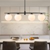 LLHZSY 4-Light 45 3/10" Linear Chandelier with Milk White Glass Globes-Black - 2 of 4