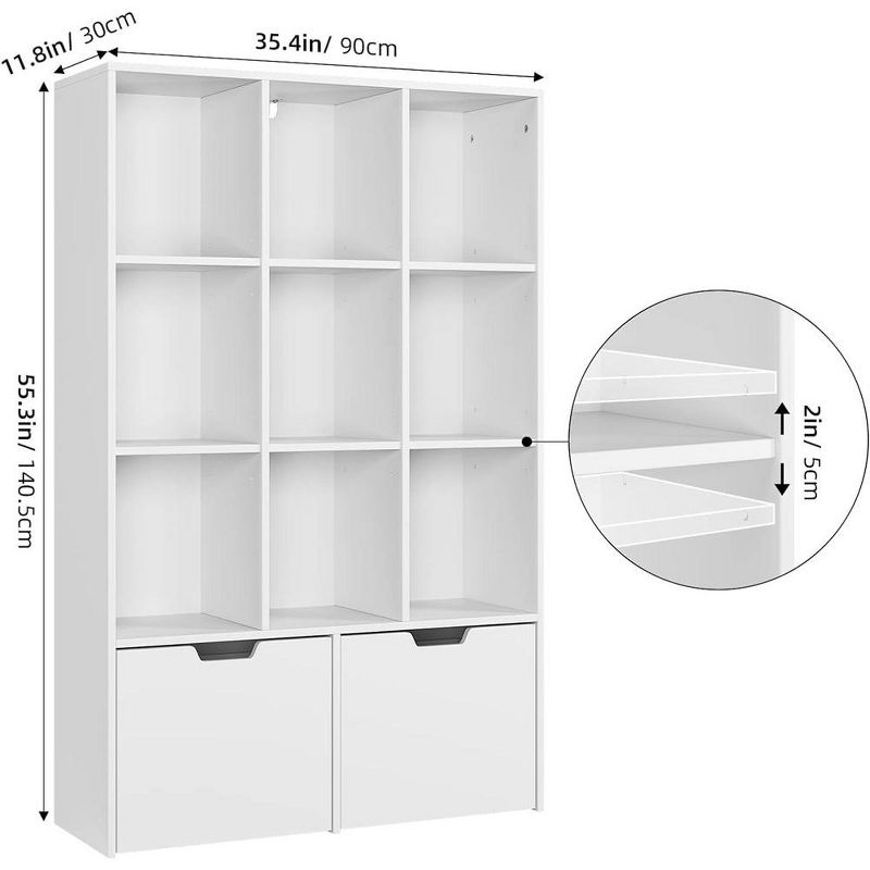 Bookshelf, Open Modern Bookshelf for Home with 9 Compartments, Bookcase Storage Cabinet with Drawers, for Living Room, Home, Office, 4 of 6