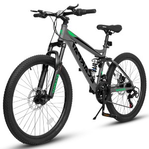 Mountain Bikes Mens Womens, 24", 21-Speed Full Suspension Bicycles With Front Fork & Shock Absorber, Steel Frame Ergonomics City Bike - 1 of 4