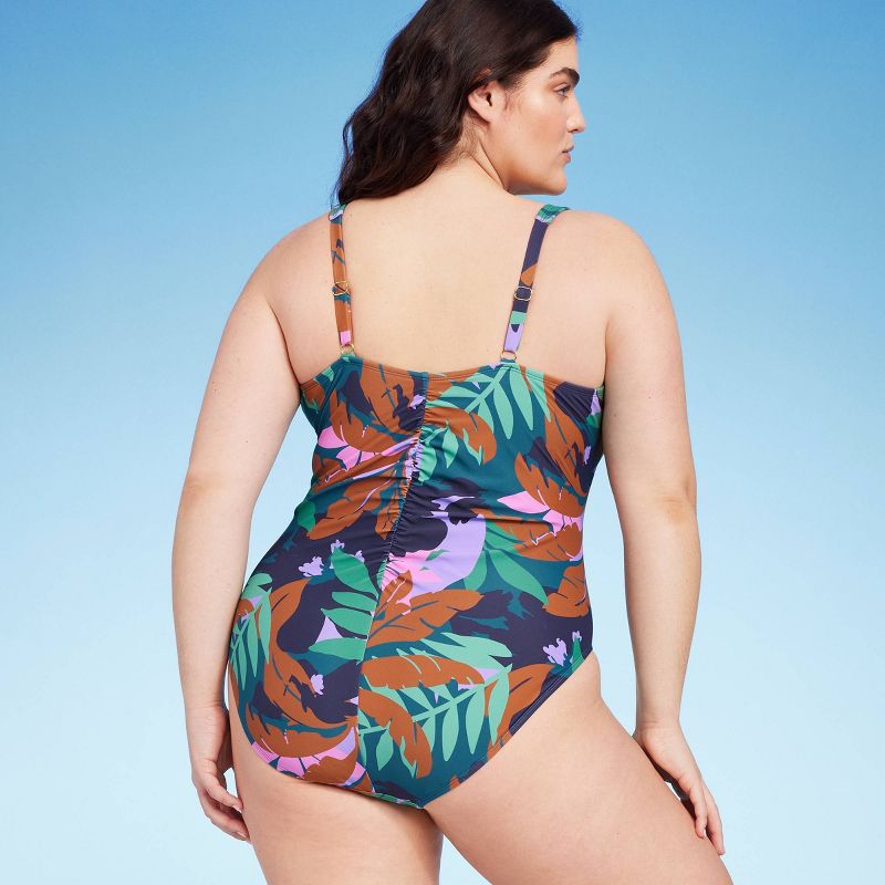 Women's Shirred Plunge One Piece Swimsuit - Shade & Shore™ Multi Floral Print, 2 of 4