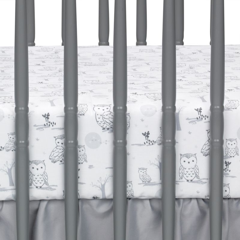 Lambs & Ivy Luna White/Gray Celestial Owl 4-Piece Nursery Baby Crib Bedding Set, 5 of 10