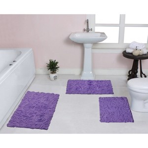 Bell Flower Collection Tufted Bath Rugs, Extra Soft and Absorbent, Non-Slip Bath Mats, Machine Washable Bath Mats, and Tub, 3 Piece Set, Purple - 1 of 4