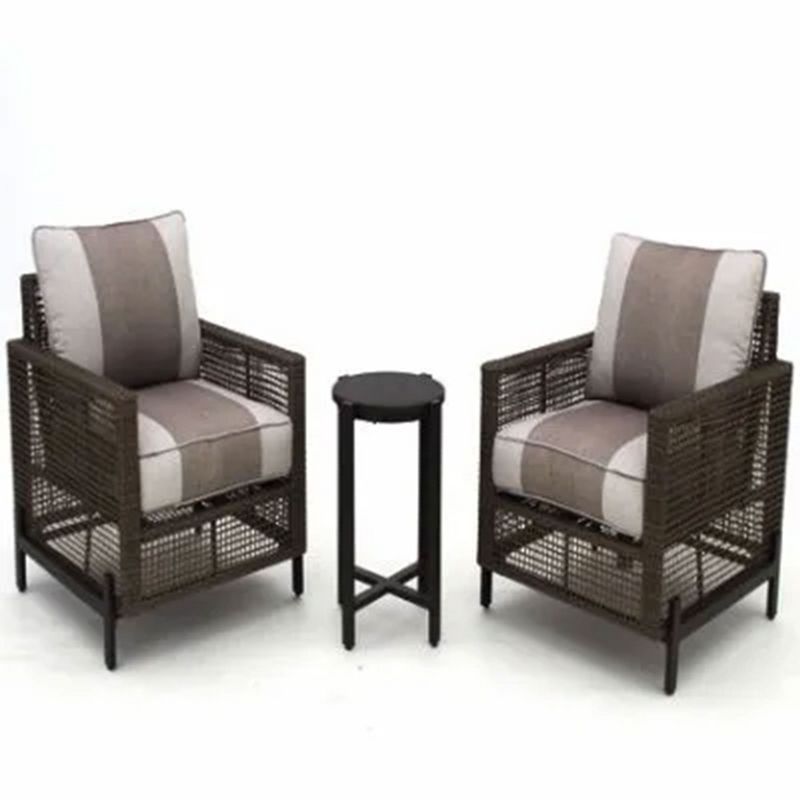 Four Seasons Courtyard Radde 3 Piece Woven All Weather Wicker Stylish Deep Seating Chat Furniture Set for Small Spaces, Beige/Oatmeal, 1 of 7