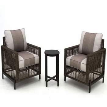Four Seasons Courtyard Radde 3 Piece Woven All Weather Wicker Stylish Deep Seating Chat Furniture Set for Small Spaces, Beige/Oatmeal