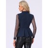 INSPIRE CHIC Women's Mesh Sheer Long Sleeve Turn Down Collar Keyhole Peplum Top - 4 of 4