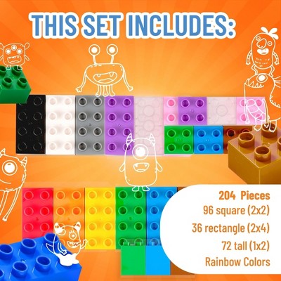 Large Multicolor Building Blocks Set for Kids, 204 Pieces