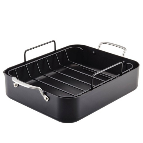 Large 16 X 13-inch roasting pan with removable V-shaped nonstick roast