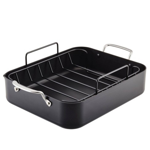 Farberware Bakeware Nonstick Roaster with Flat Rack, 11-inch x 15-Inch, Gray