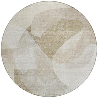 HomeRoots 8' Beige And Taupe Round Abstract Washable Indoor Outdoor Area Rug