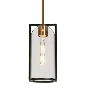 LNC Lakierowane 1-Lights  6" Modern Cylinder Mini Pendant  Lights, Black and Polished Gold with Clear Glass - 1 of 4