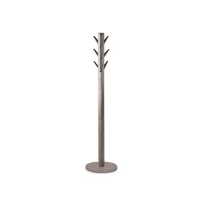 Gray Rubberwood Modern Freestanding Coat Rack with 9 Hooks