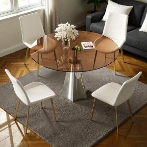 Mshliw 5-Piece Round Dining Table Set with Black Tempered Glass Top & Silver Base, 5-Piece Set with 4 Ergonomic Chairs for Kitchen, Small Space - 1 of 4