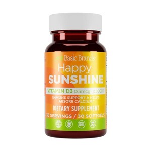 Basic Organics Vitamin D3 1000 IU Softgels Supports Bone, Immune & Muscle Health – 30 Count - 1 of 4