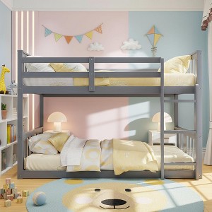 Polibi Twin Over Twin Convertible Bunk Bed with Safety Guardrails and Built-In Ladder - 1 of 4