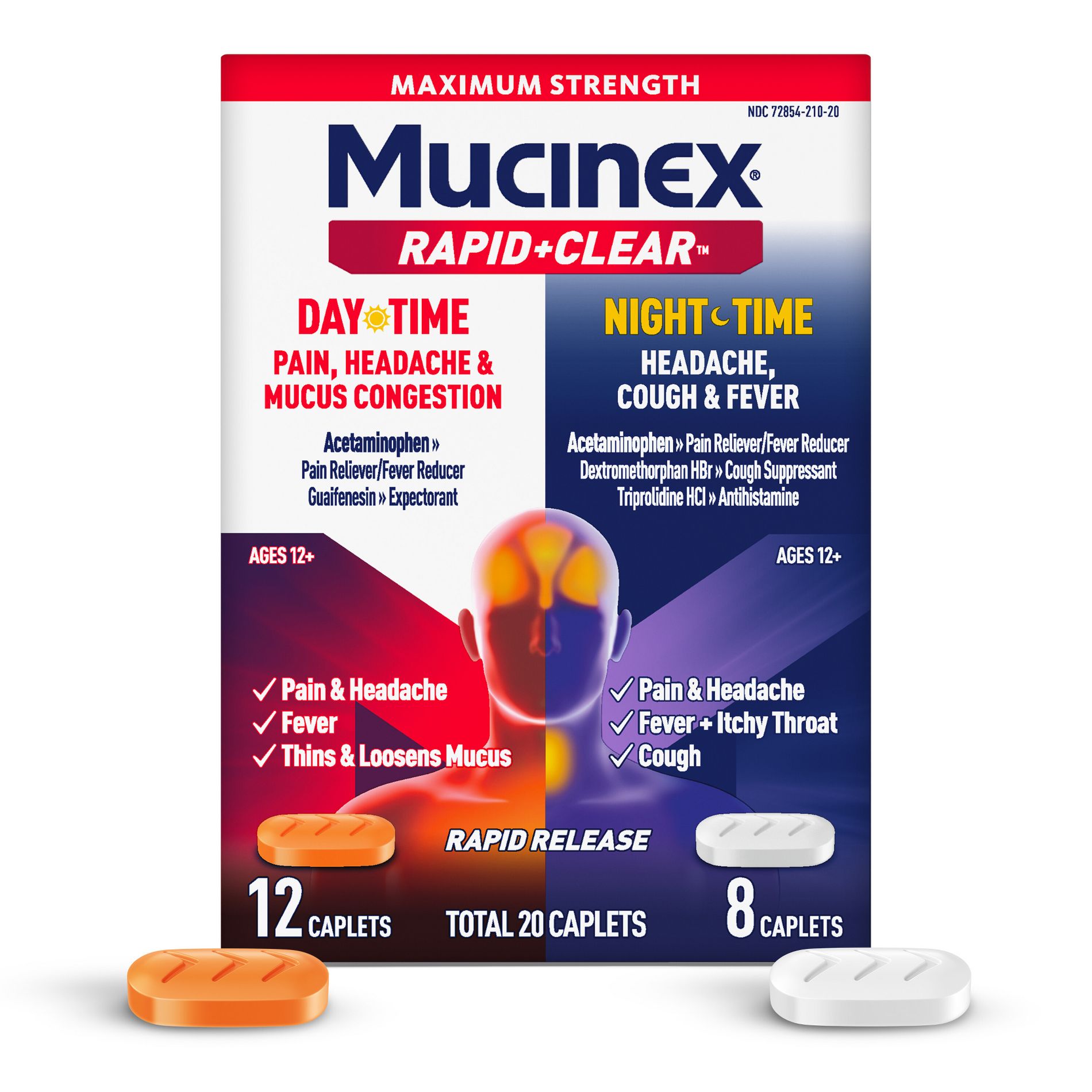 Mucinex Rapid Clear Pain Headache Mucus Congestion Nighttime Caplets - 20ct
