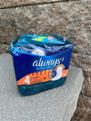 Always Ultra Thin Pads Size 5 Extra Heavy Overnight Absorbency Unscented  with Wings, 46 Count