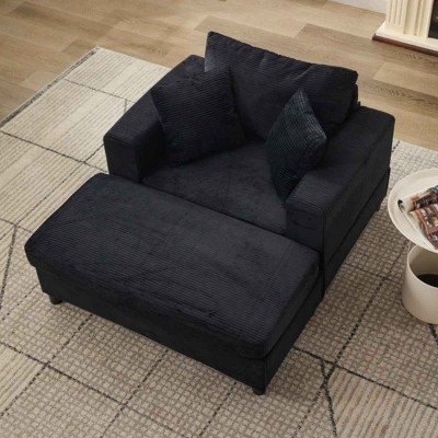Deep Seat Sofa with Removable Storage Ottoman for Living Room, Sleeper Armchair with Pillows, Corduroy Sofa Bed with Wood Frame-Coolbibila